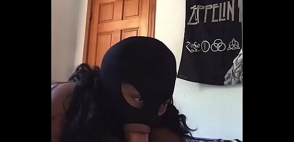  INTERRACIAL DEEP THROAT and FACE FUCKING, Masked BBW sucks fat white cock and deep throating and face fucking